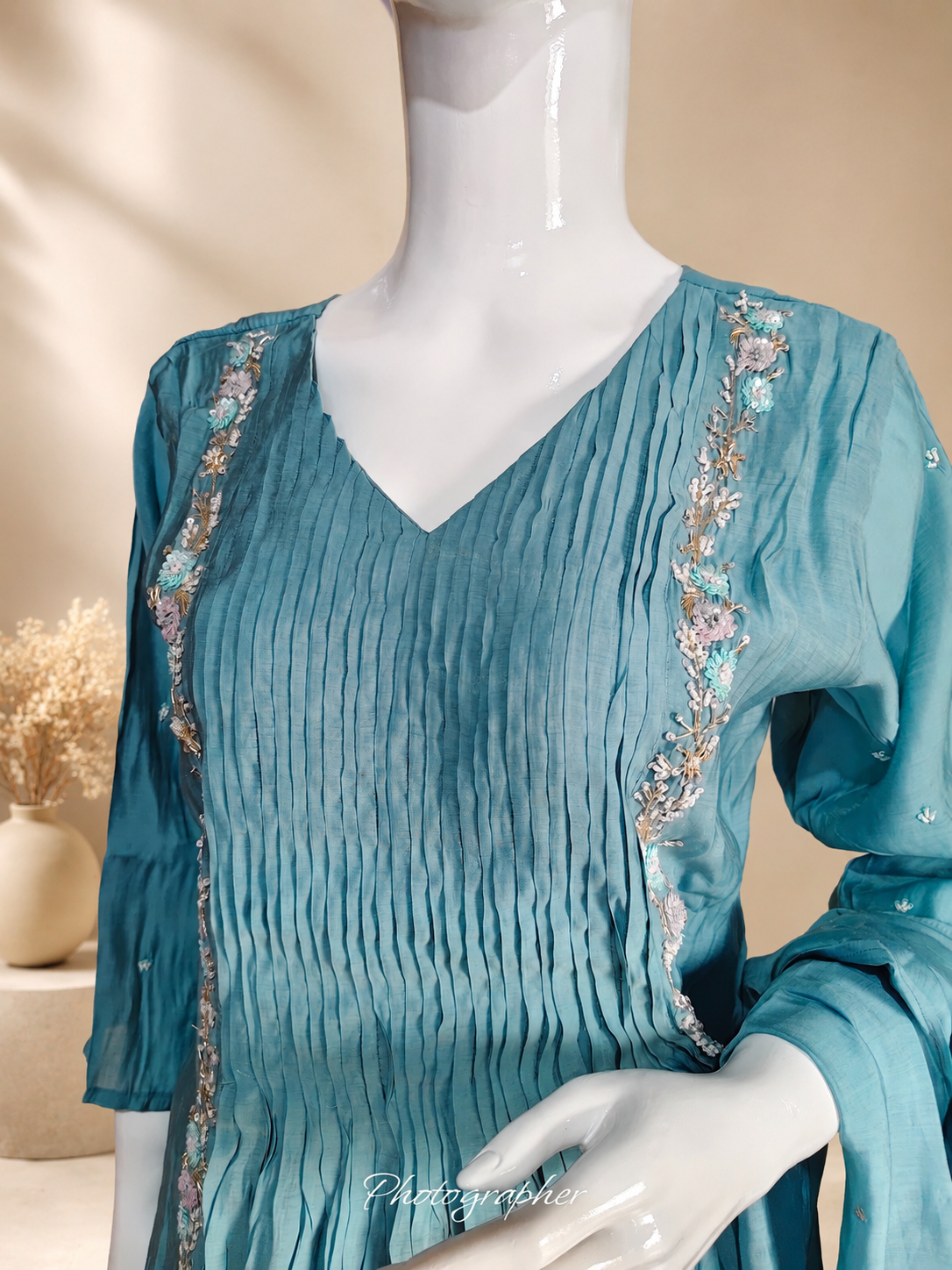 MulCotton IceBlue with Sequence Work 3 piece Suite