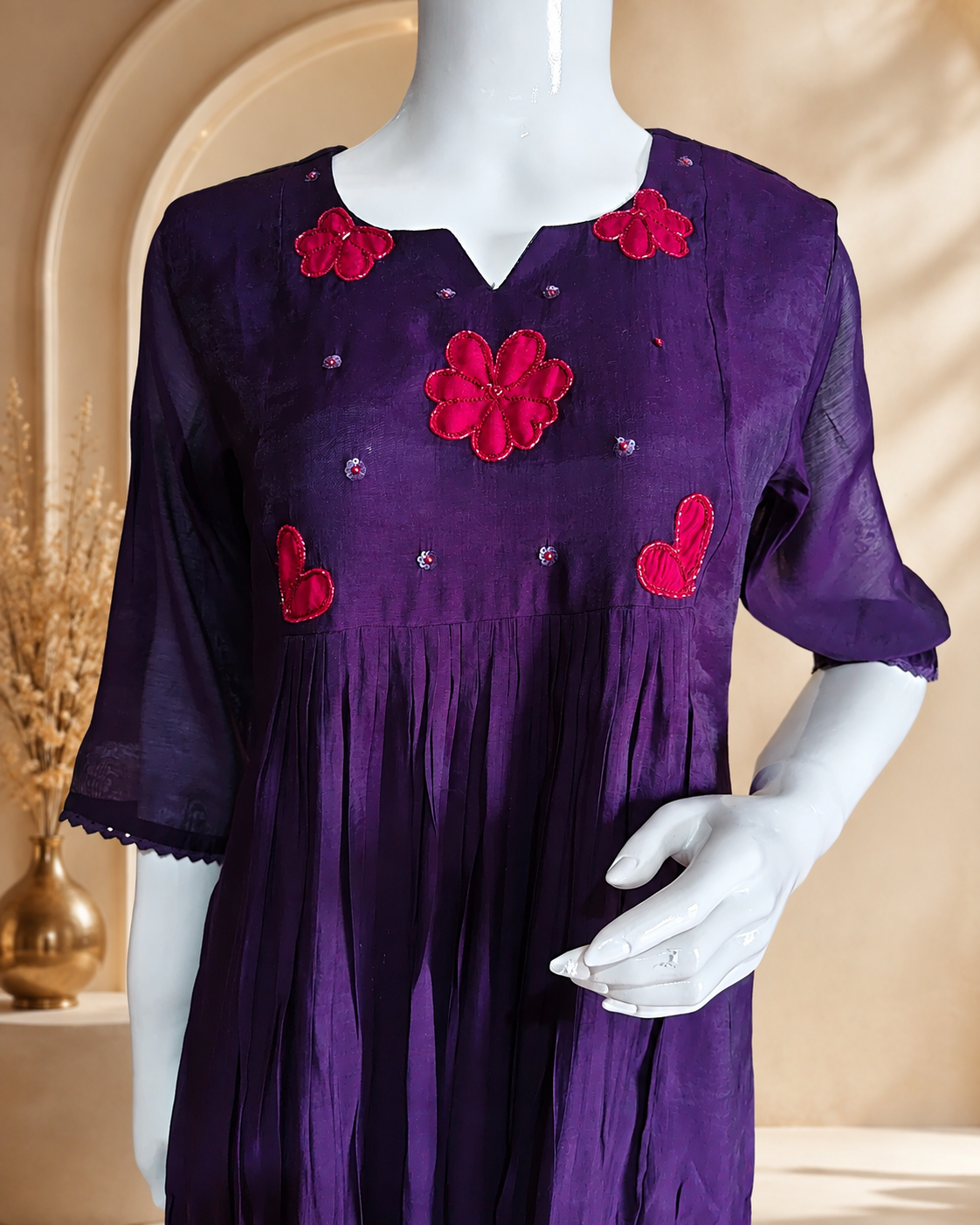 MulCotton Purple with Patch work 2 piece Suite