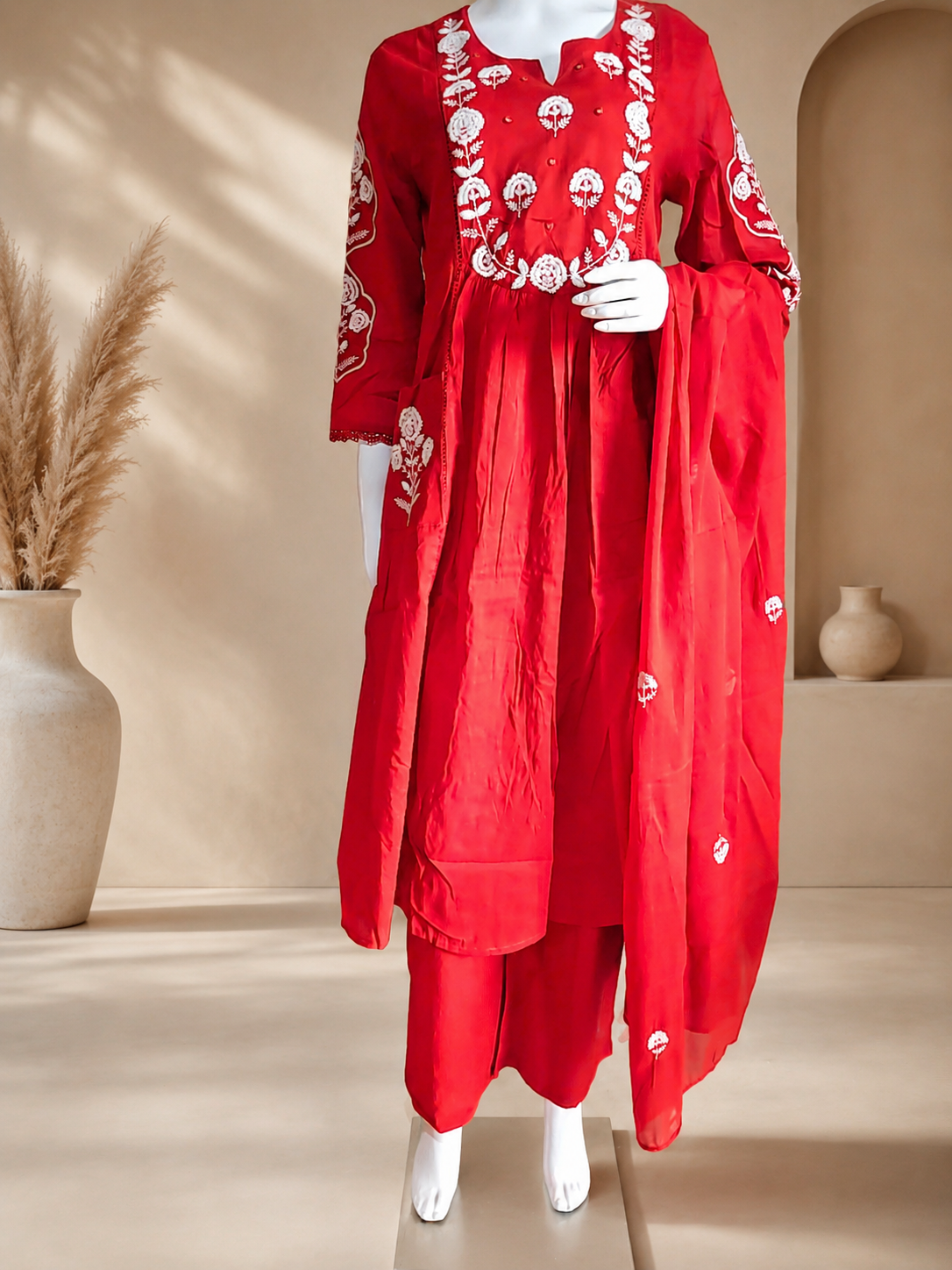 MulCotton Rust Orange with Embroidery 3 piece Suite