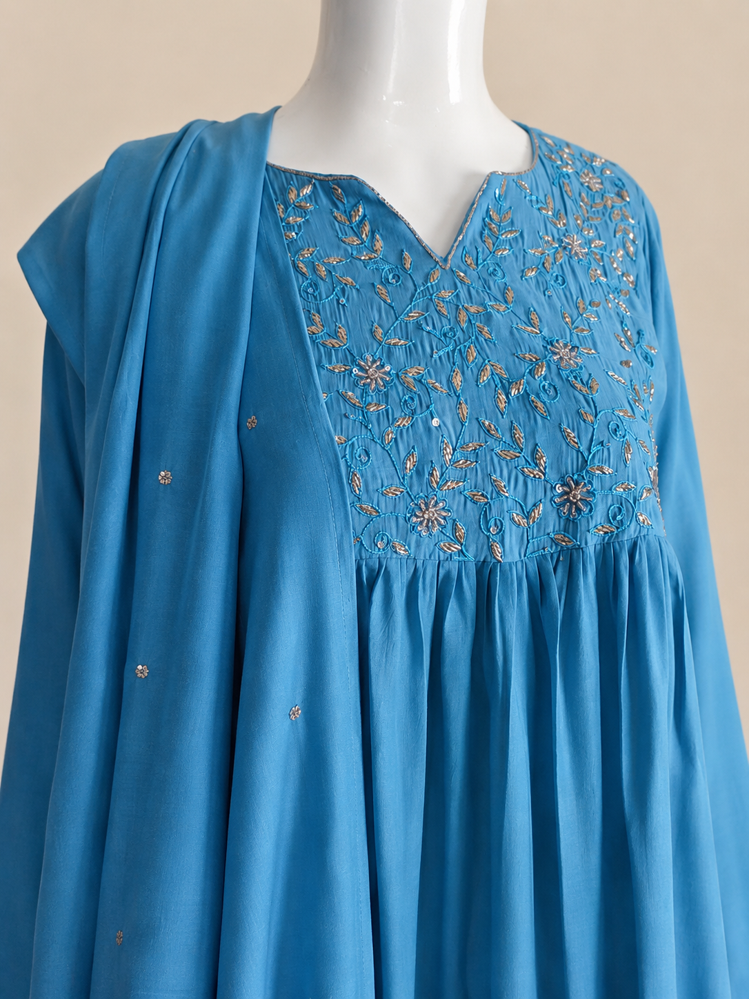 MulCotton Sky Blue with Embroidery 3 piece Suite