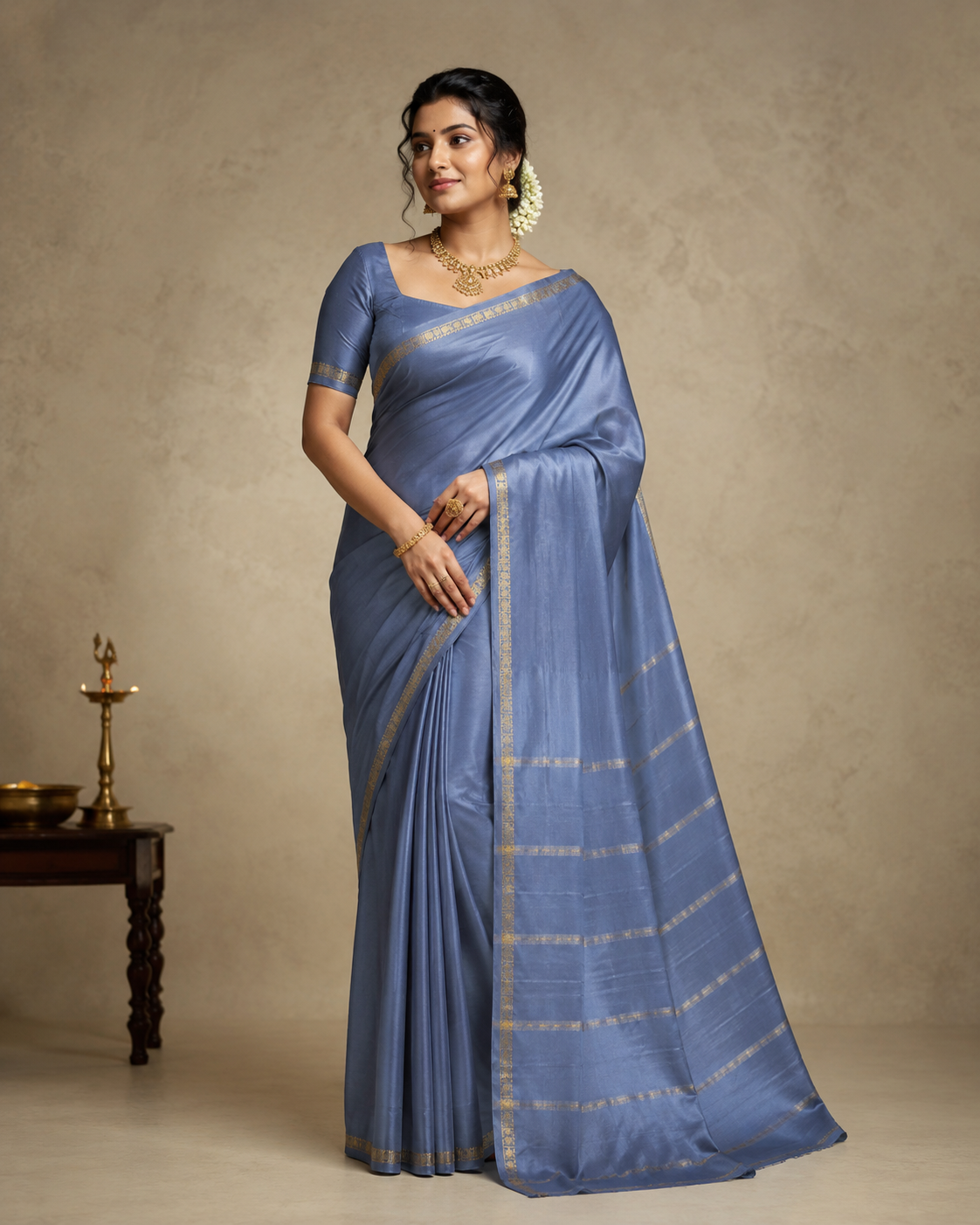 Grey Elephant PP Self Pure Crepe Silk Saree