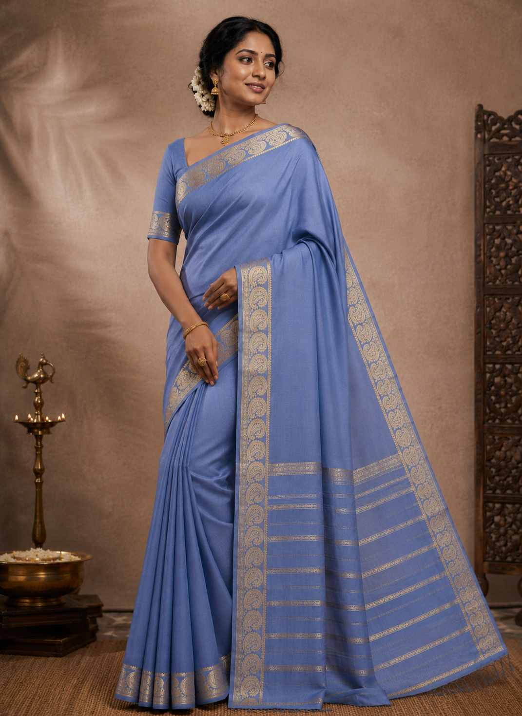 Light Grey Gowry Mango Self Pure Crepe Silk Saree
