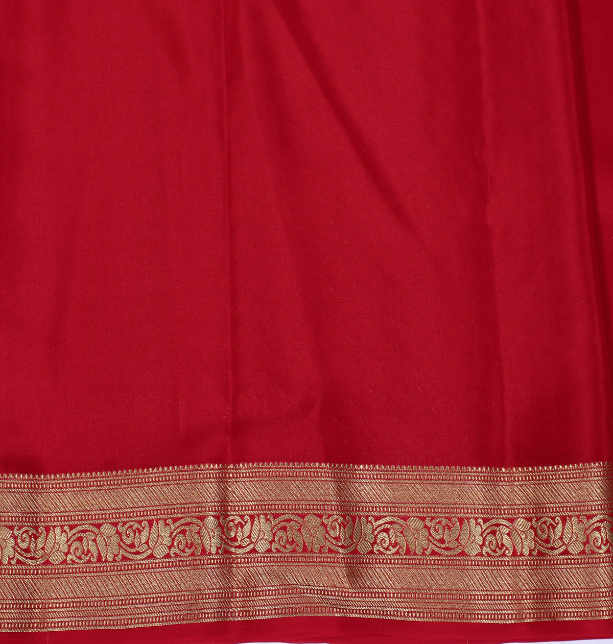 Red Self Zari Brocade Pure Crepe Silk Saree