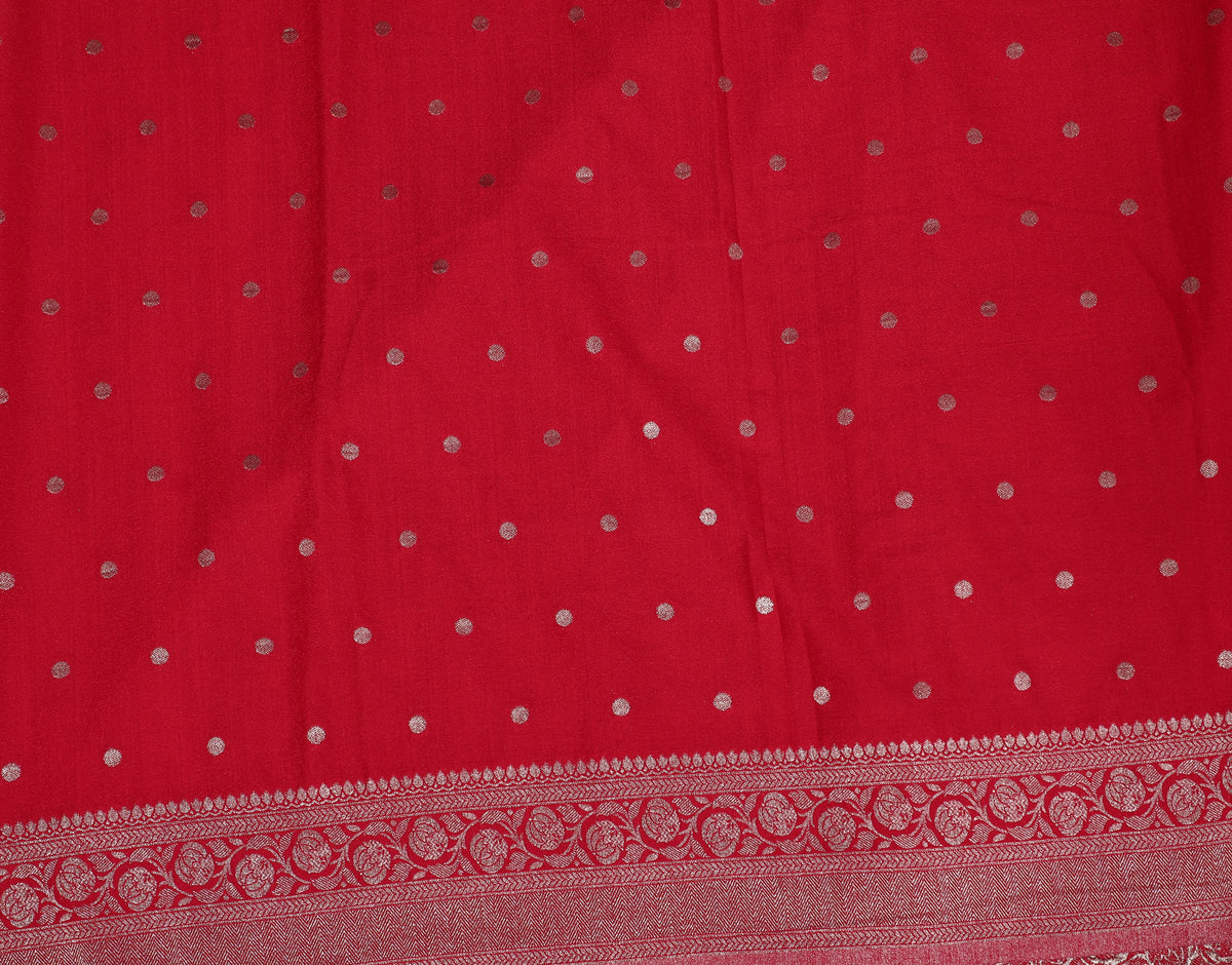 Red with Peacock motif Banarasi Crape
