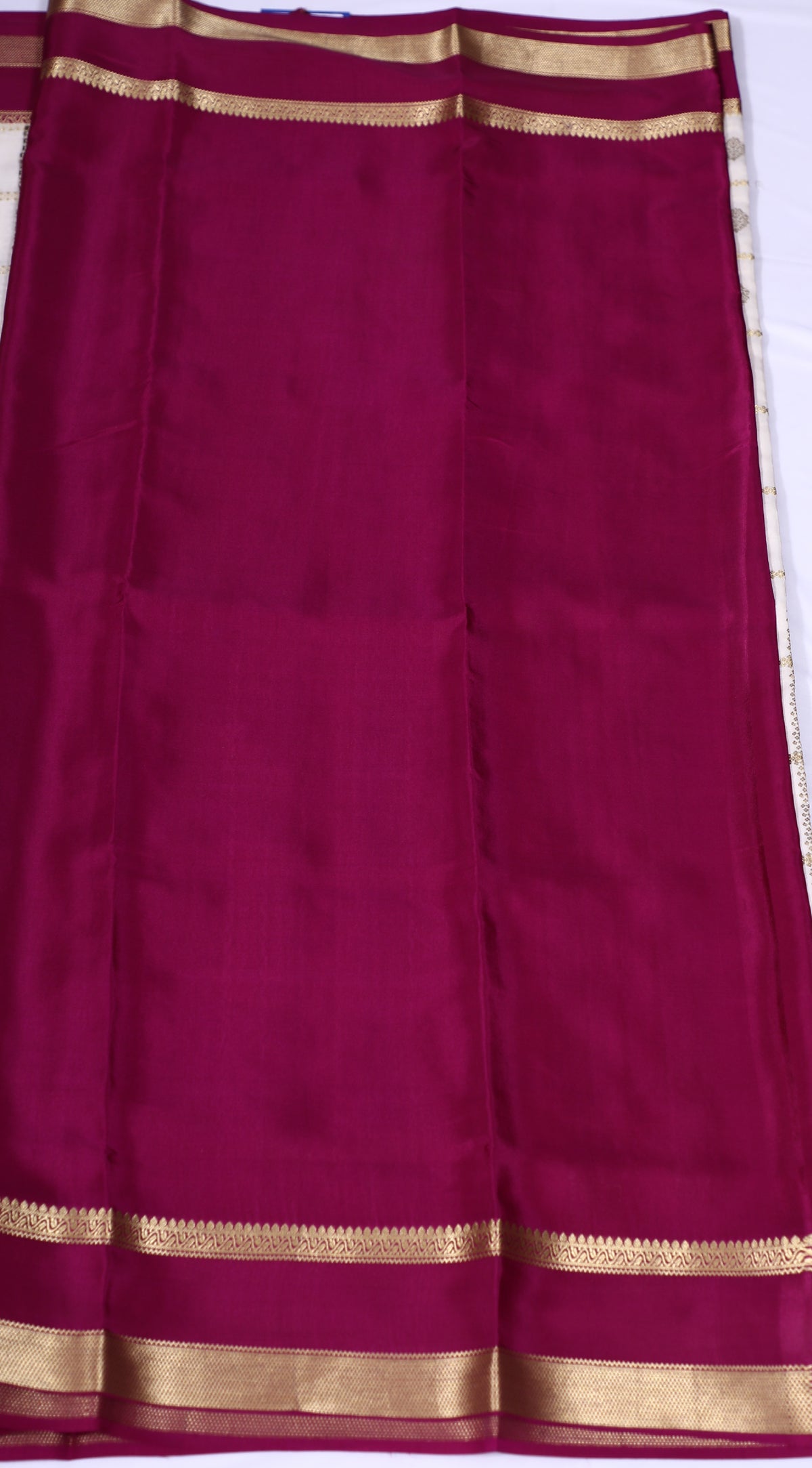 Cream with Maroon Rathna Btx Checks Butta Cont Pure Crepe Silk Saree