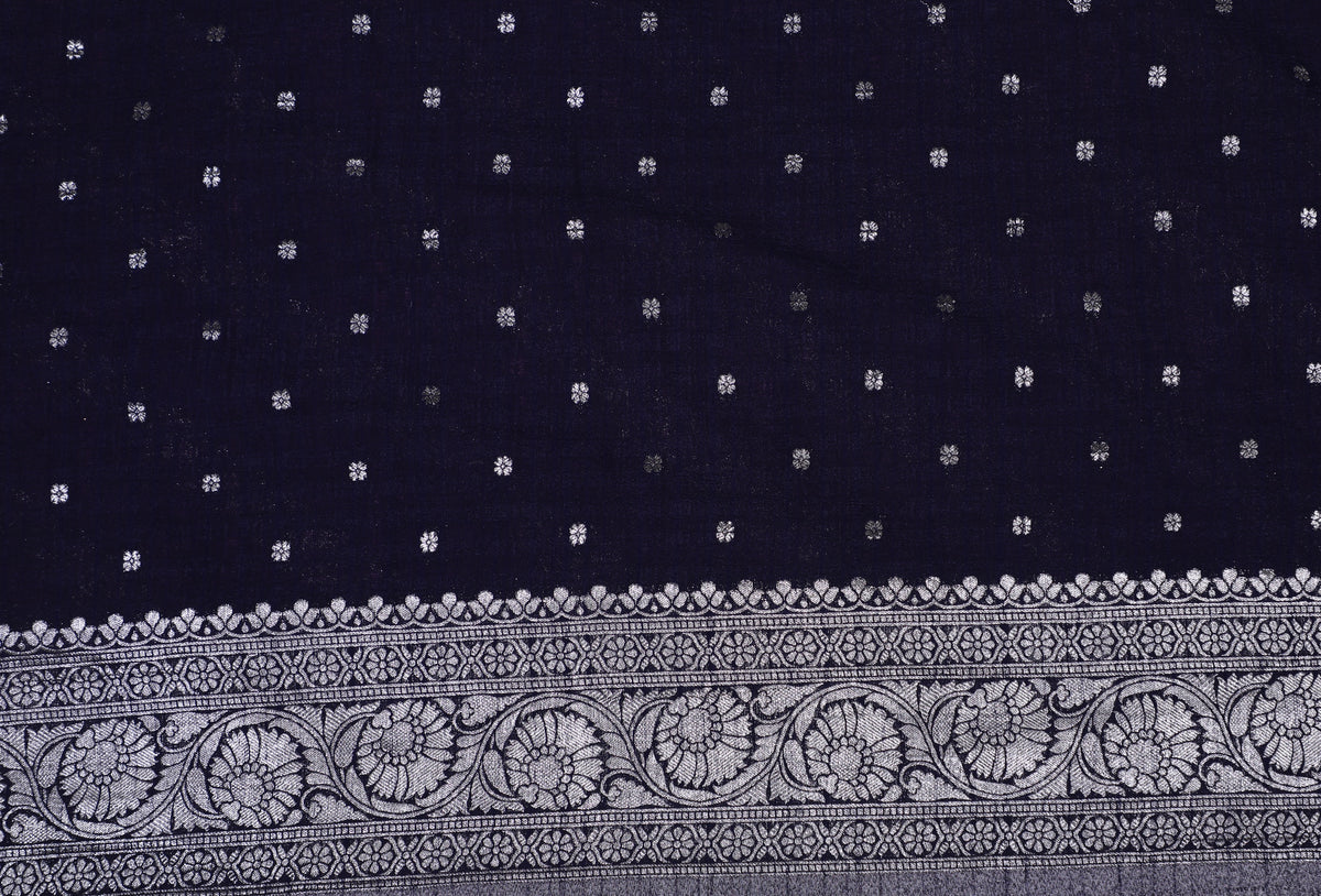 Lavender with Navy Blue Banarasi Khadi Georgette