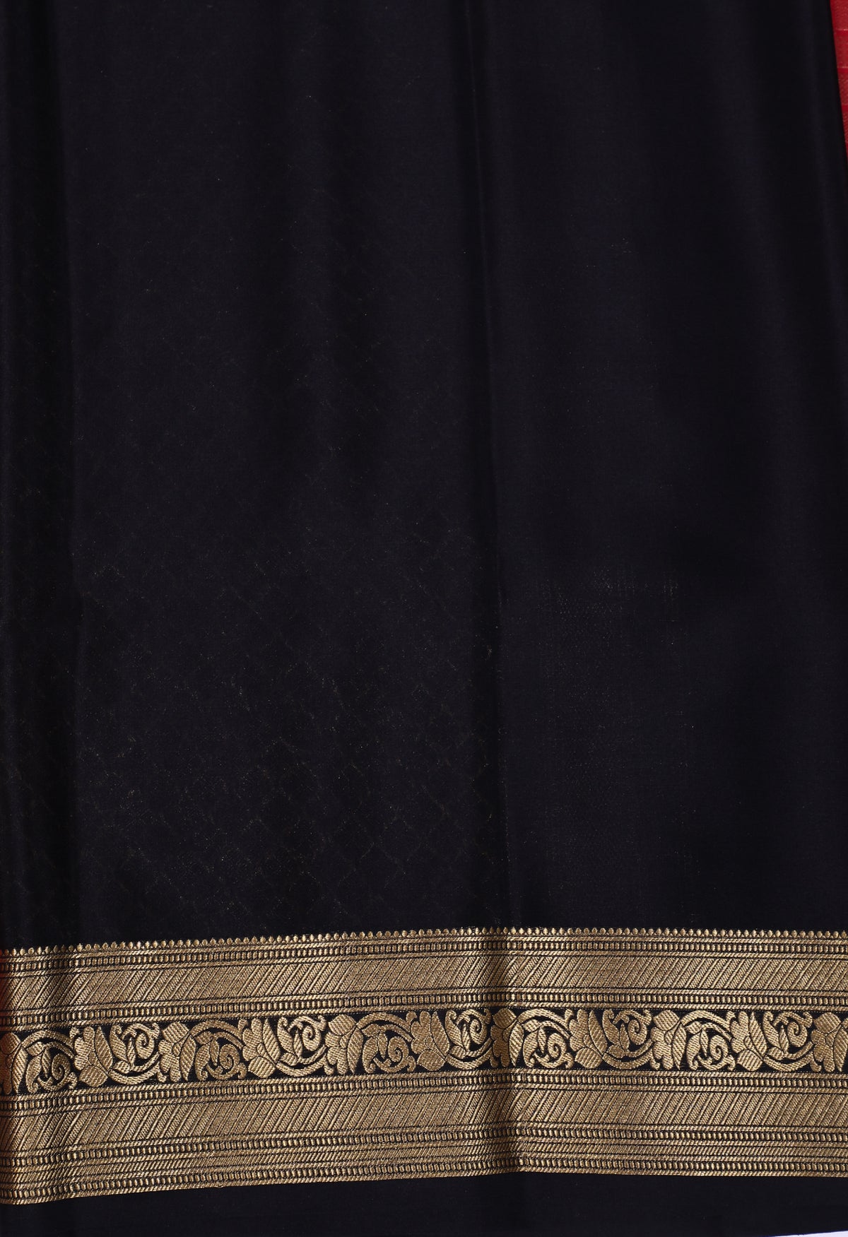Red with Black Self Zari Brocade Pure Crepe Silk Saree
