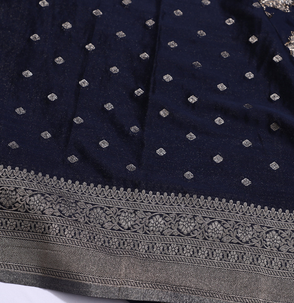 Navy Blue with Silver Zari Banarasi Crape