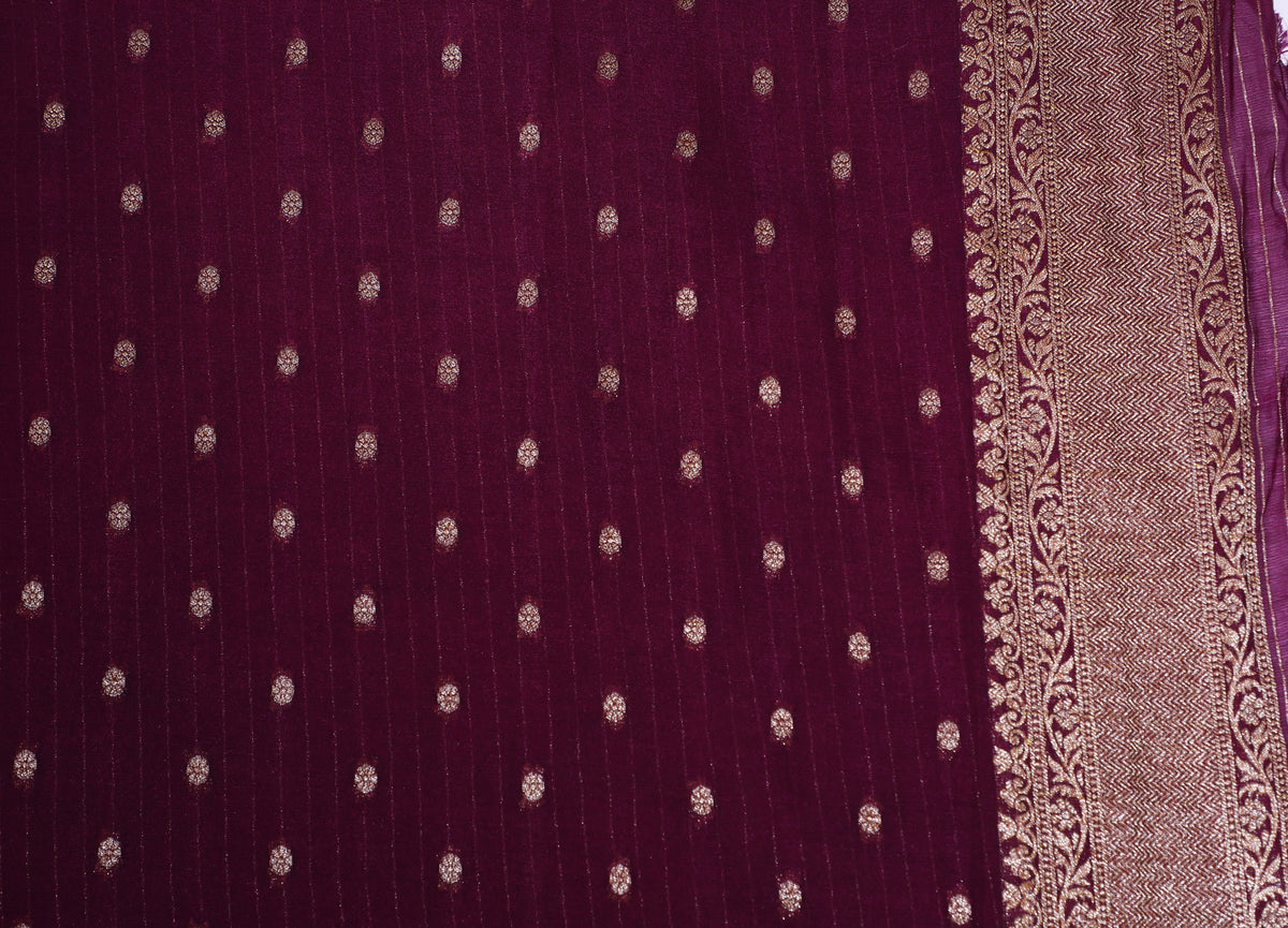 Maroon with Silver Zari Banarasi Khadi Georgette