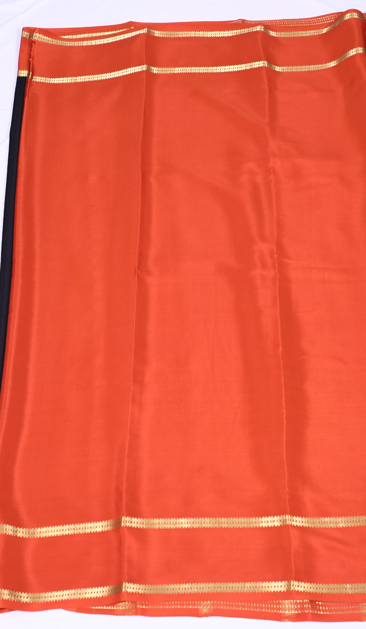 Black with Orange Veda Btx Cont Pure Crepe Silk Saree