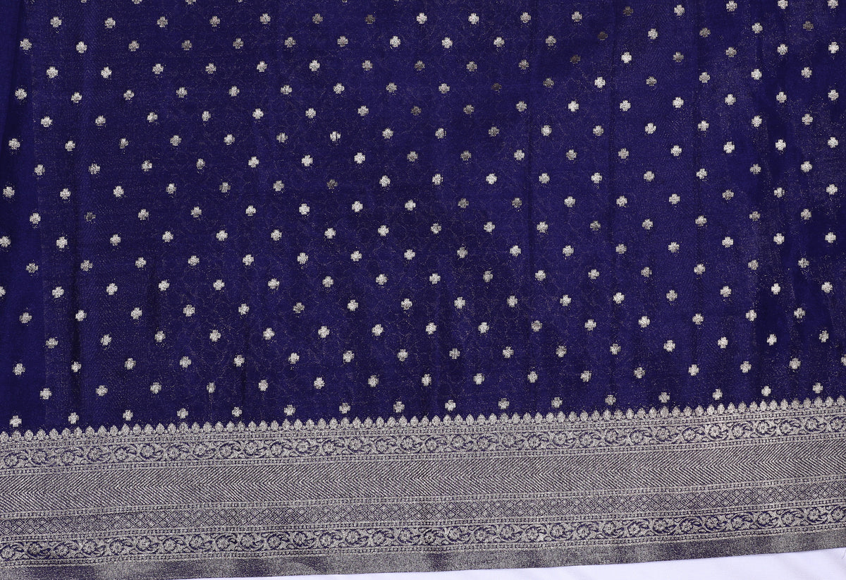 Purple with Silver Zari Banarasi Crape