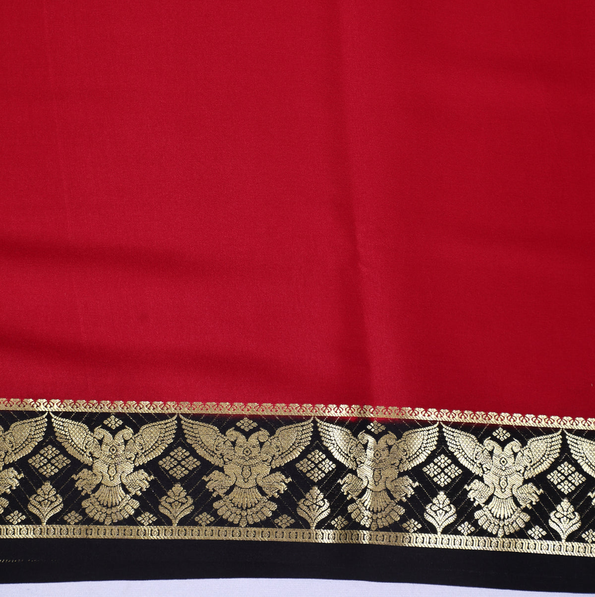 Red with Black GA Pure Crepe Silk Saree