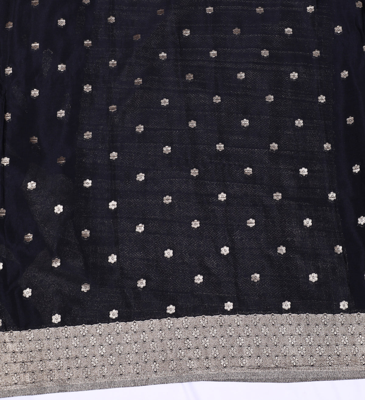Navy Blue Silver Zari Banaras Crape Silk