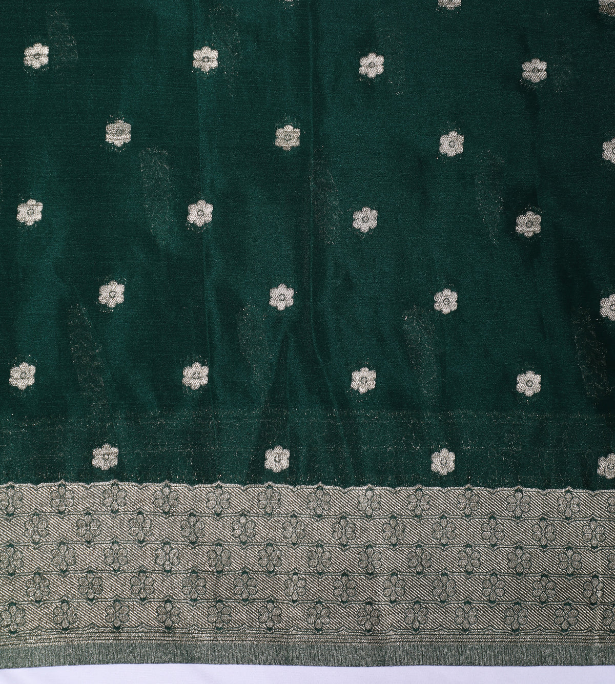 Green with Silver Zari Banaras Crape Silk