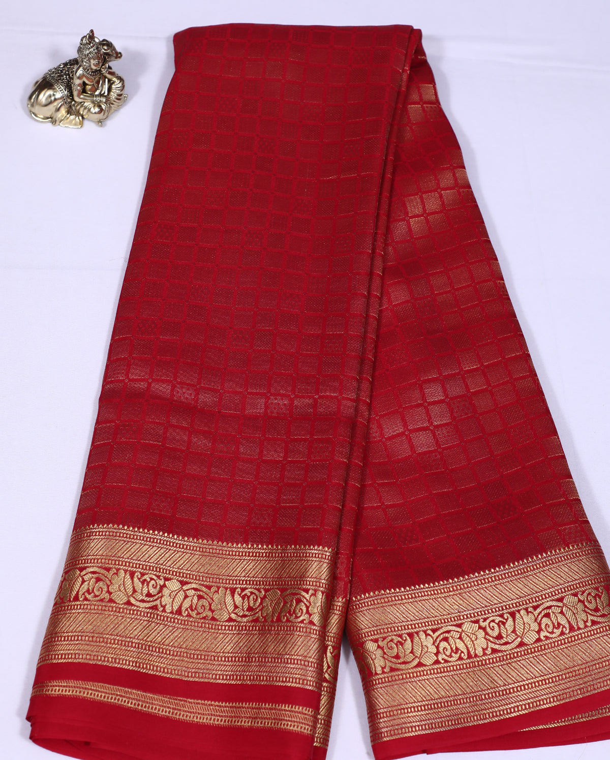 Red Self Zari Brocade Pure Crepe Silk Saree