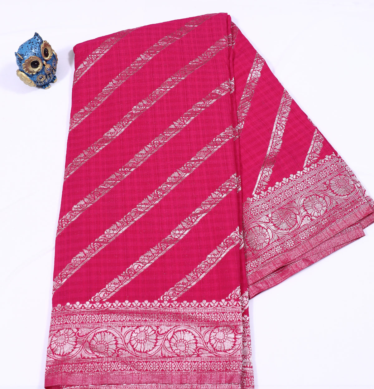 Rani Pink with Silver Zari Banarasi Khadi Georgette