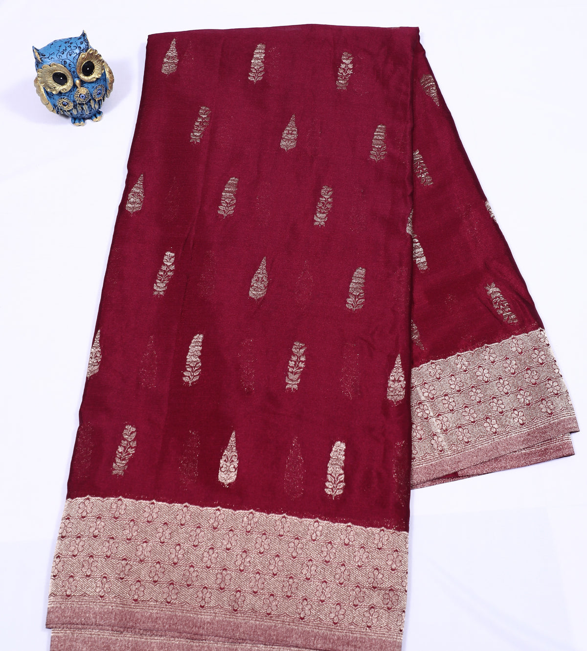 Maroon Silver Zari Banaras Crape Silk