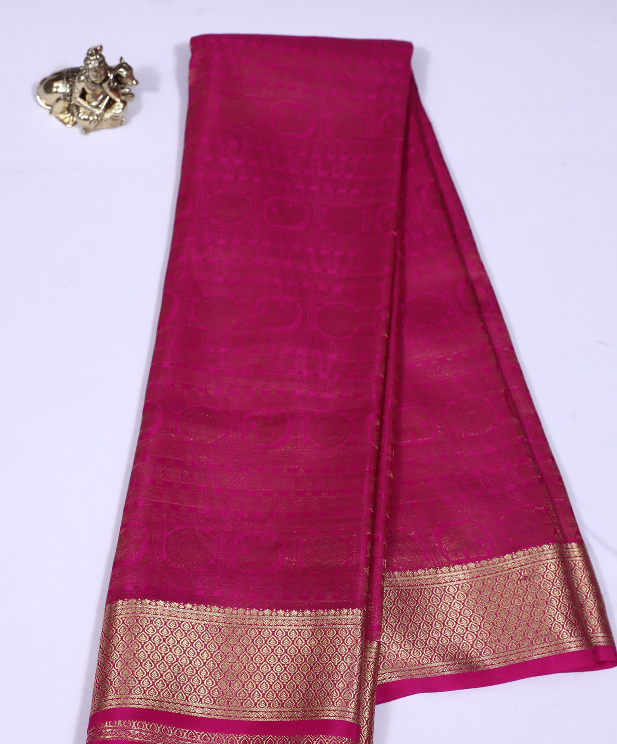 Pink Self Zari Elephant Brocade Pure Crepe Silk Saree