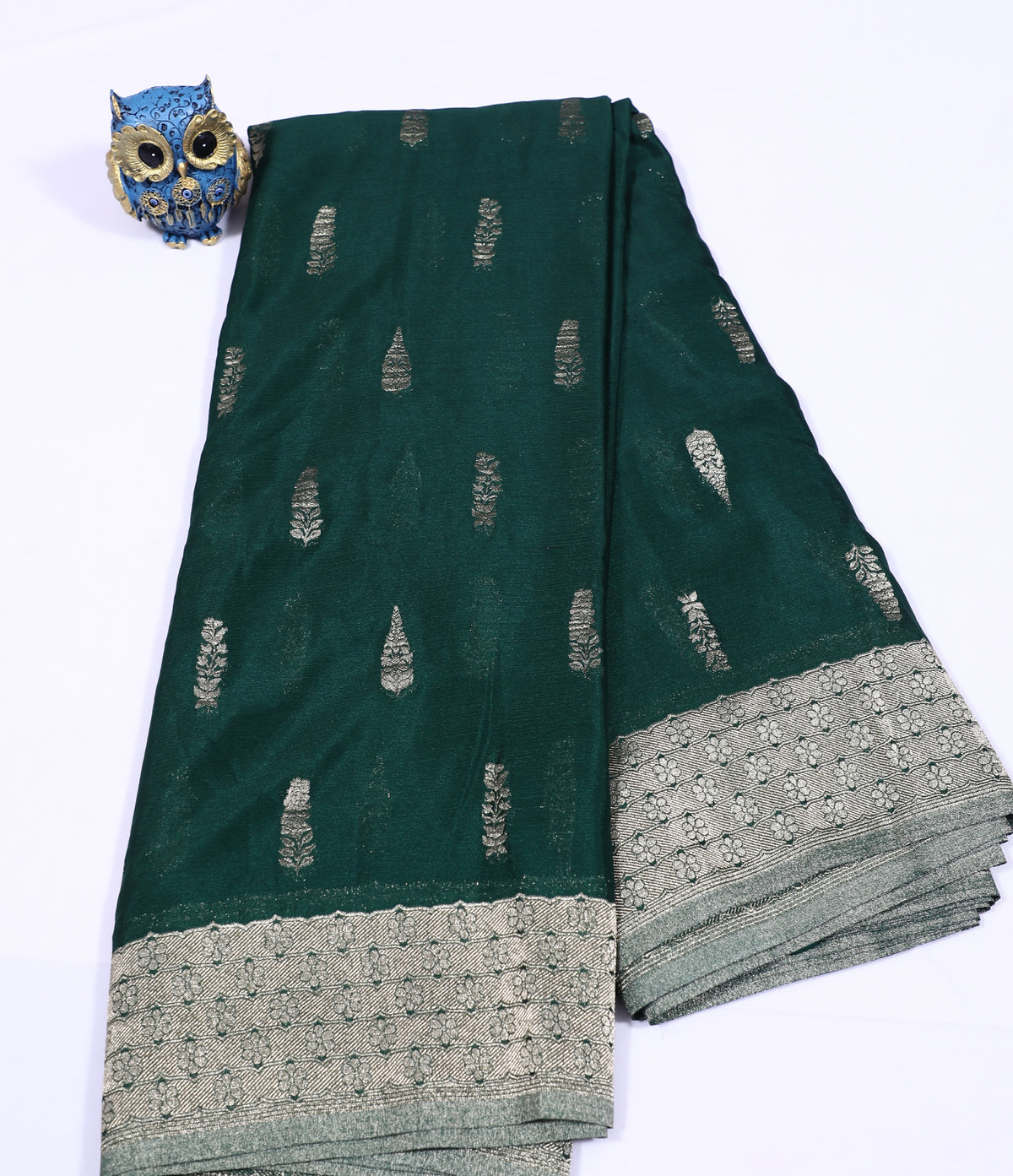 Green with Silver Zari Banaras Crape Silk