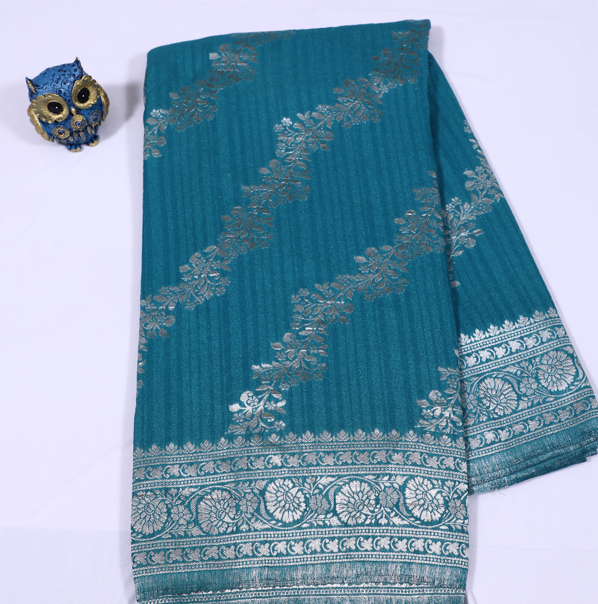 Rama Green with Silver Zari Banarasi Khadi Georgette