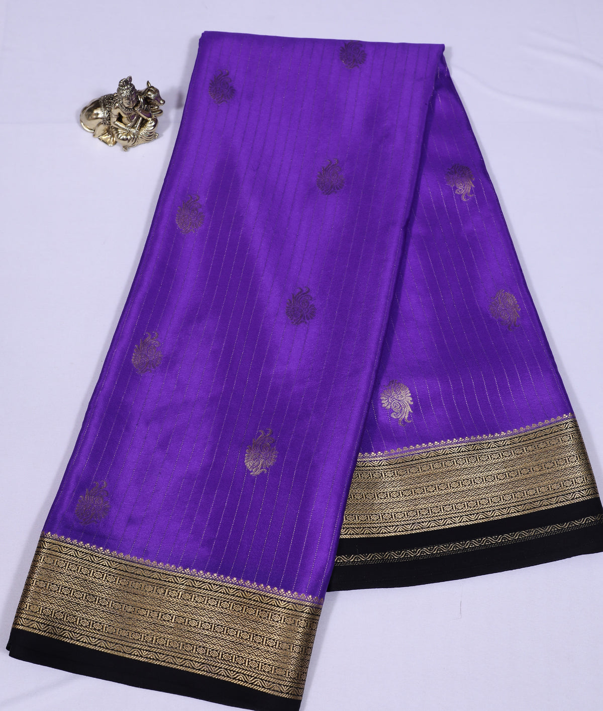 Purple with Black Checks Butta Pure Crepe Silk Saree