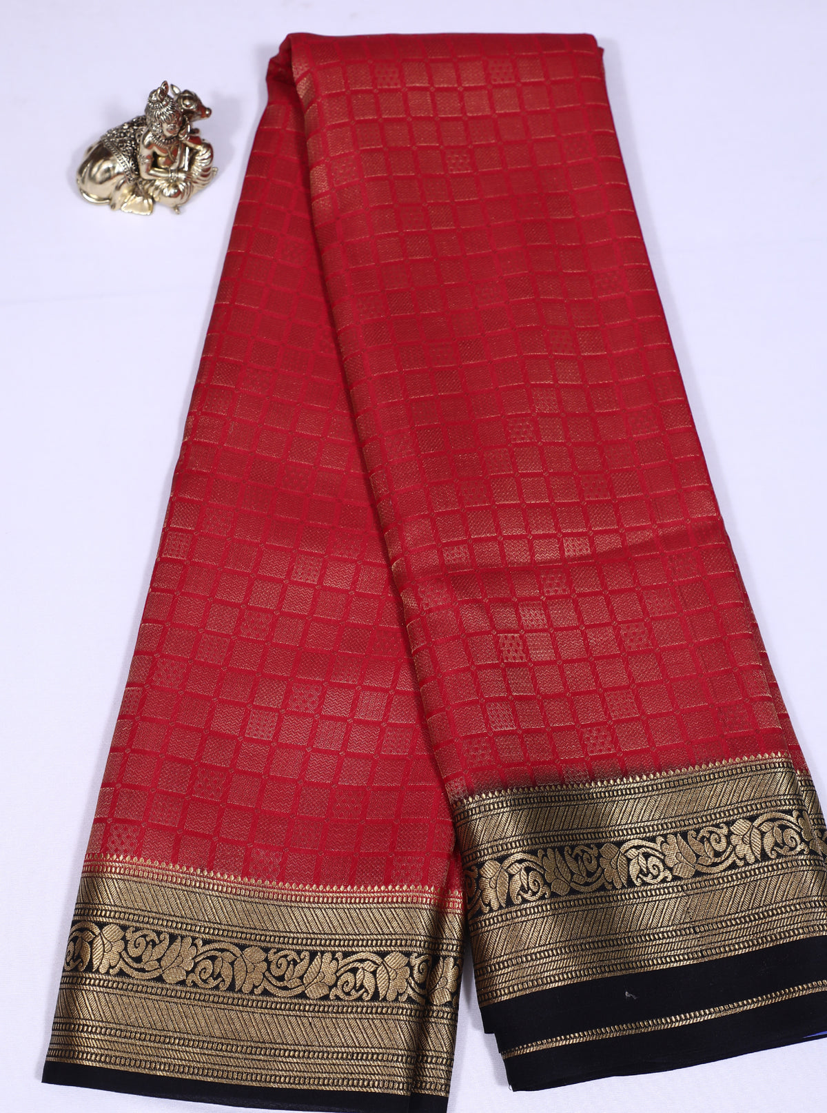 Red with Black Self Zari Brocade Pure Crepe Silk Saree