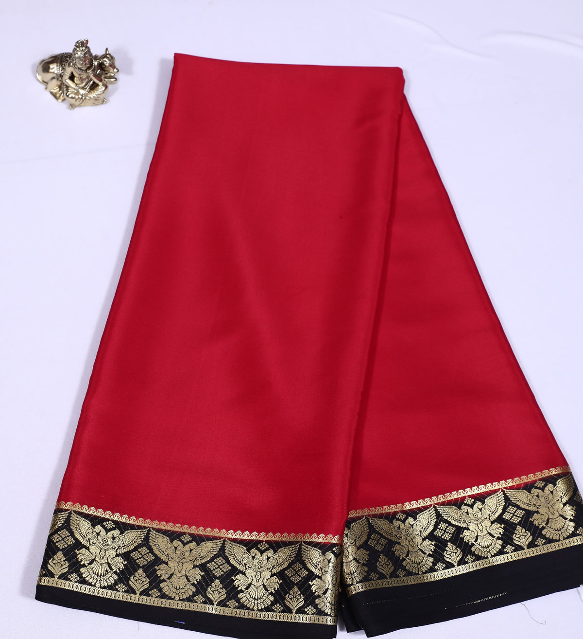 Red with Black GA Pure Crepe Silk Saree