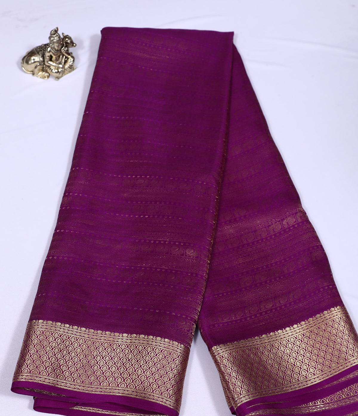 Lavender Self Zari Peacock Brocade Pure Crepe Silk Saree