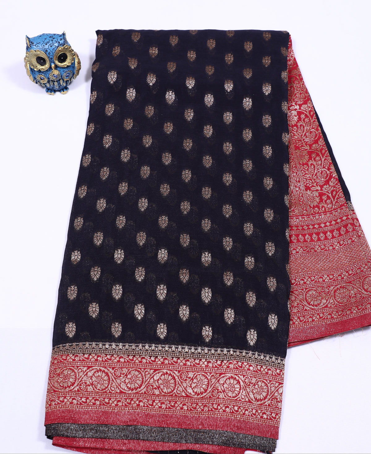 Blue with Marron Banarasi Khadi Georgette