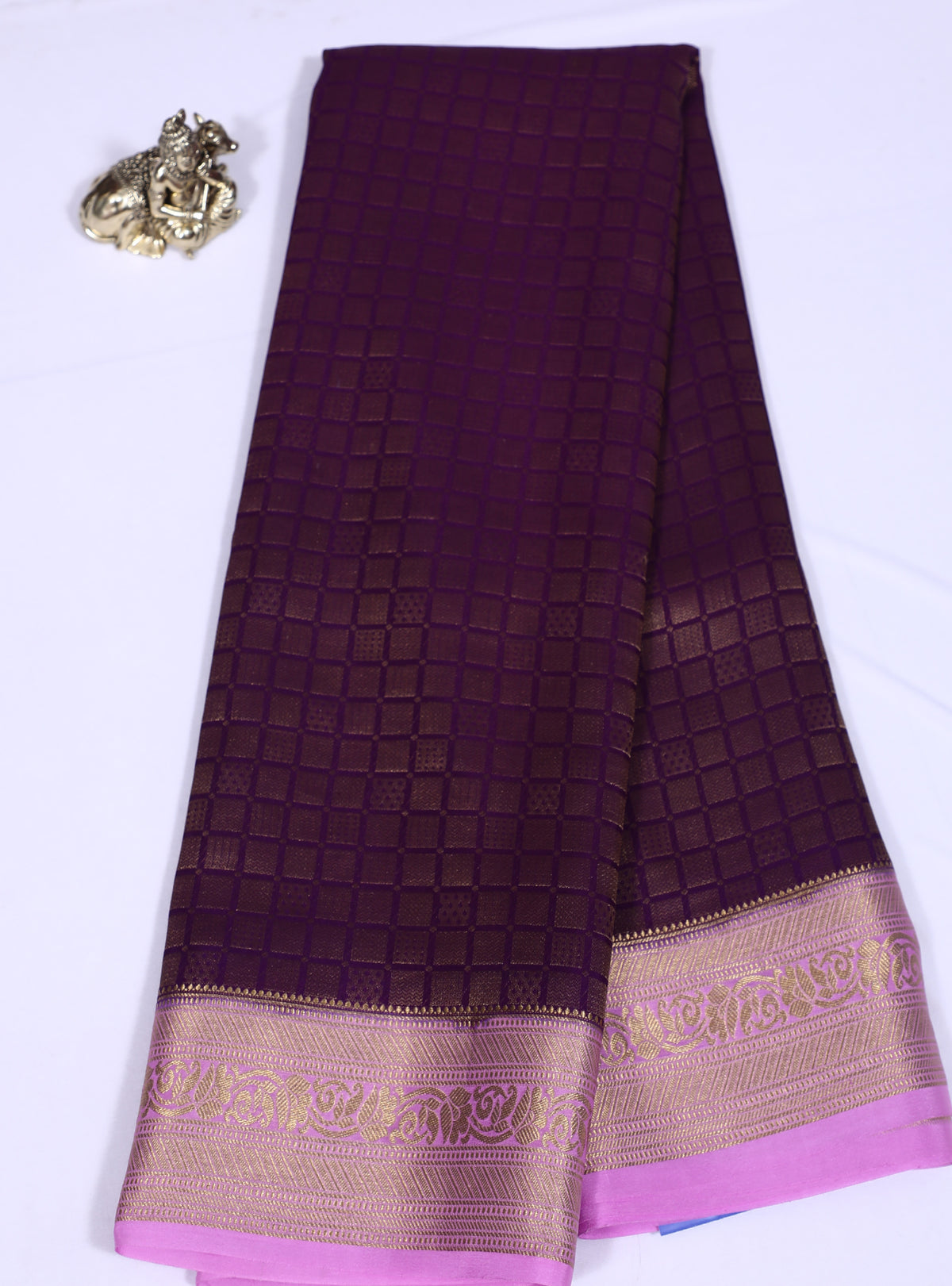 Purple with Pink Self Zari Brocade Pure Crepe Silk Saree