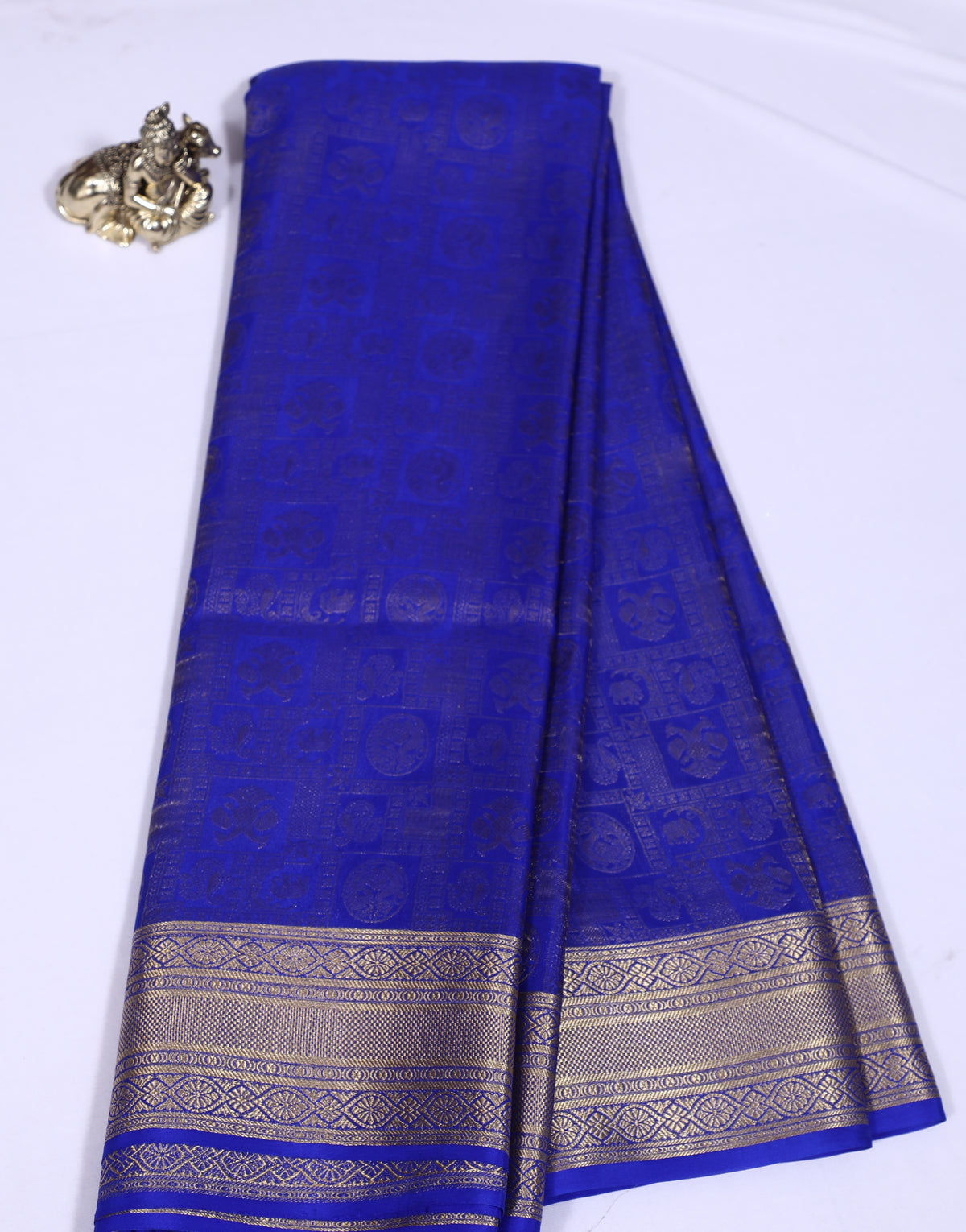 Royal Blue Self Zari Brocade Pure Crepe Silk Saree