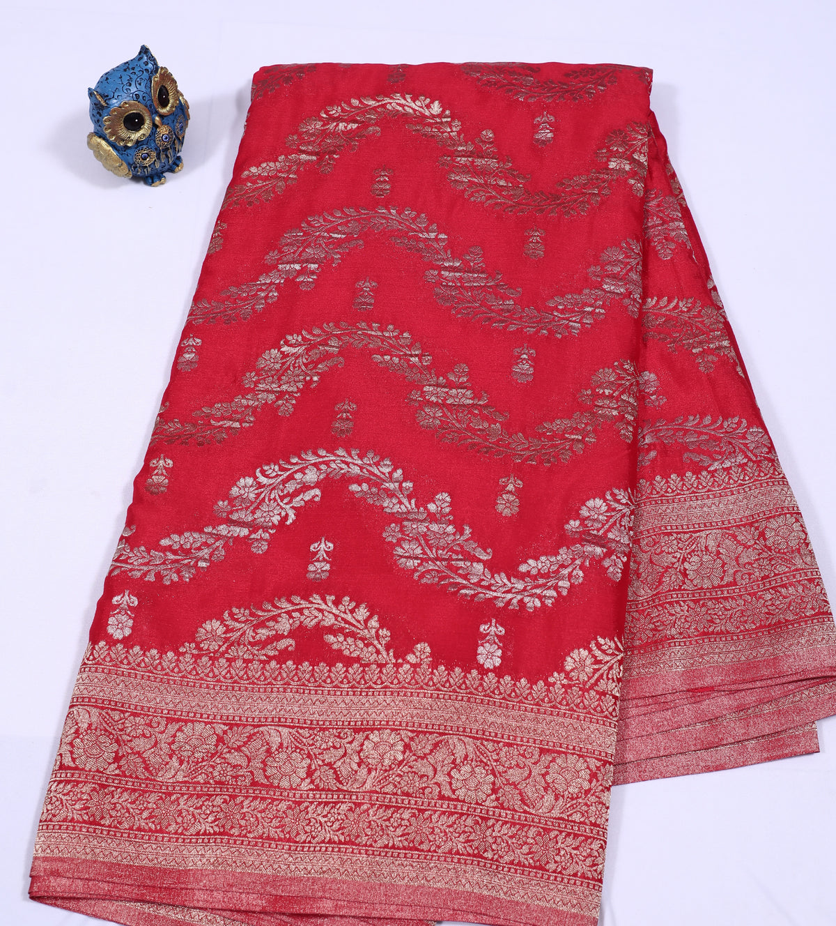 Red with Silver Zari Banarasi Crape
