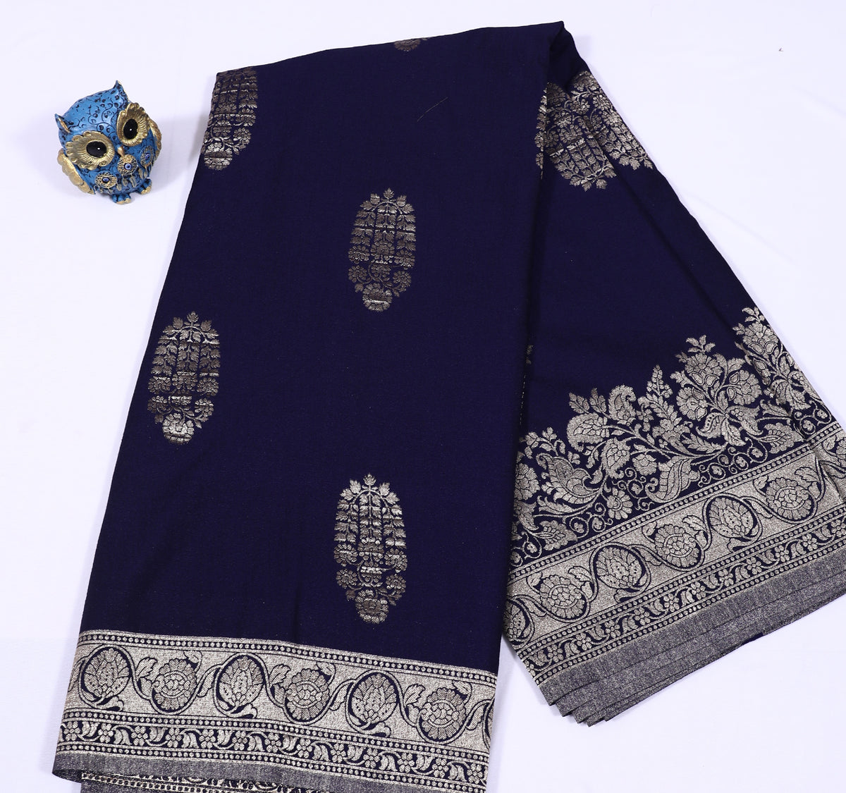 Navy Blue Banarasi Khadi Georgette