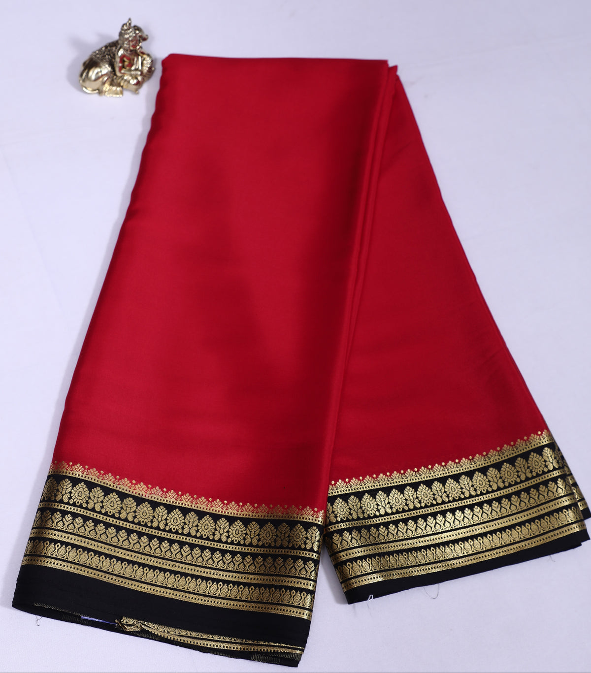 Red with Black Pure Crepe Silk Saree