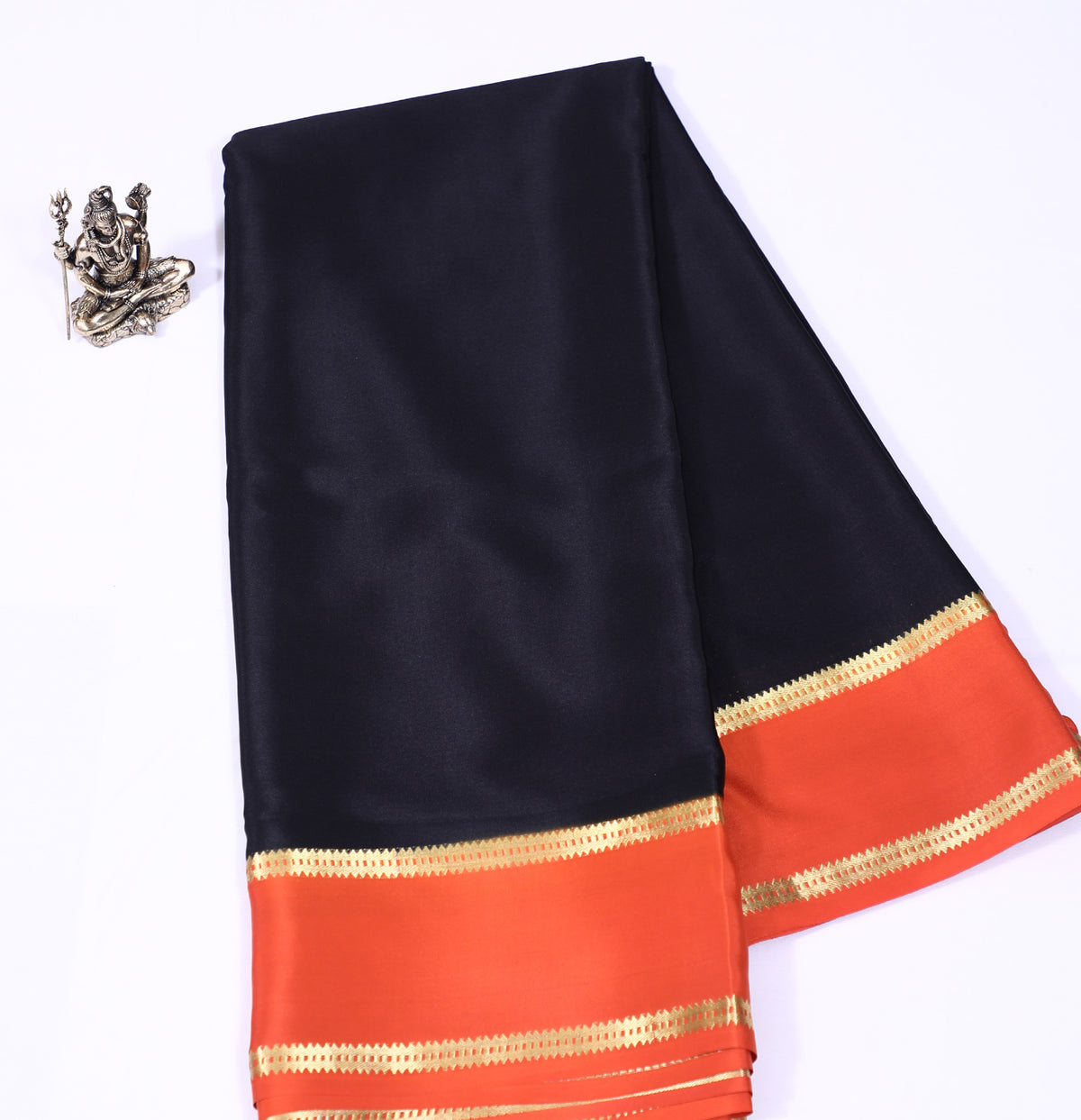 Black with Orange Veda Btx Cont Pure Crepe Silk Saree