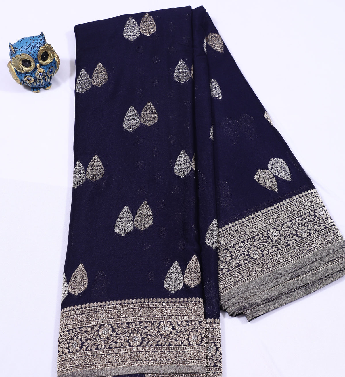 Navy Blue Banarasi Crape