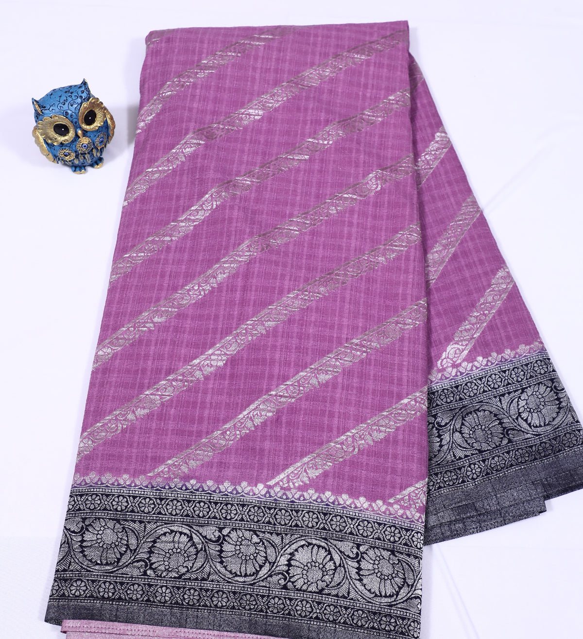 Lavender with Navy Blue Banarasi Khadi Georgette