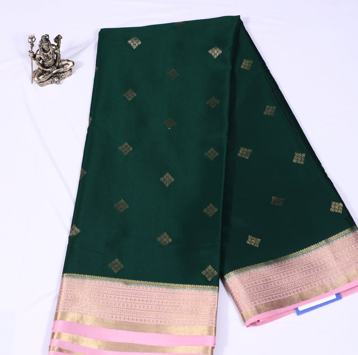 Bottle Green with Pink Lakshmi B/b Cont Pure Crepe Silk Saree