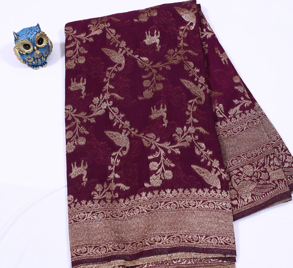 Maroon with Silver Zari Banarasi Khadi Georgette