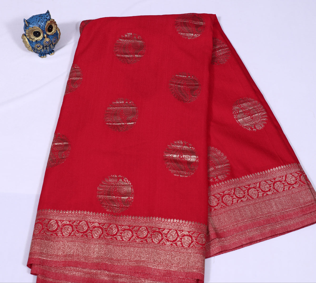 Red with Peacock motif Banarasi Crape