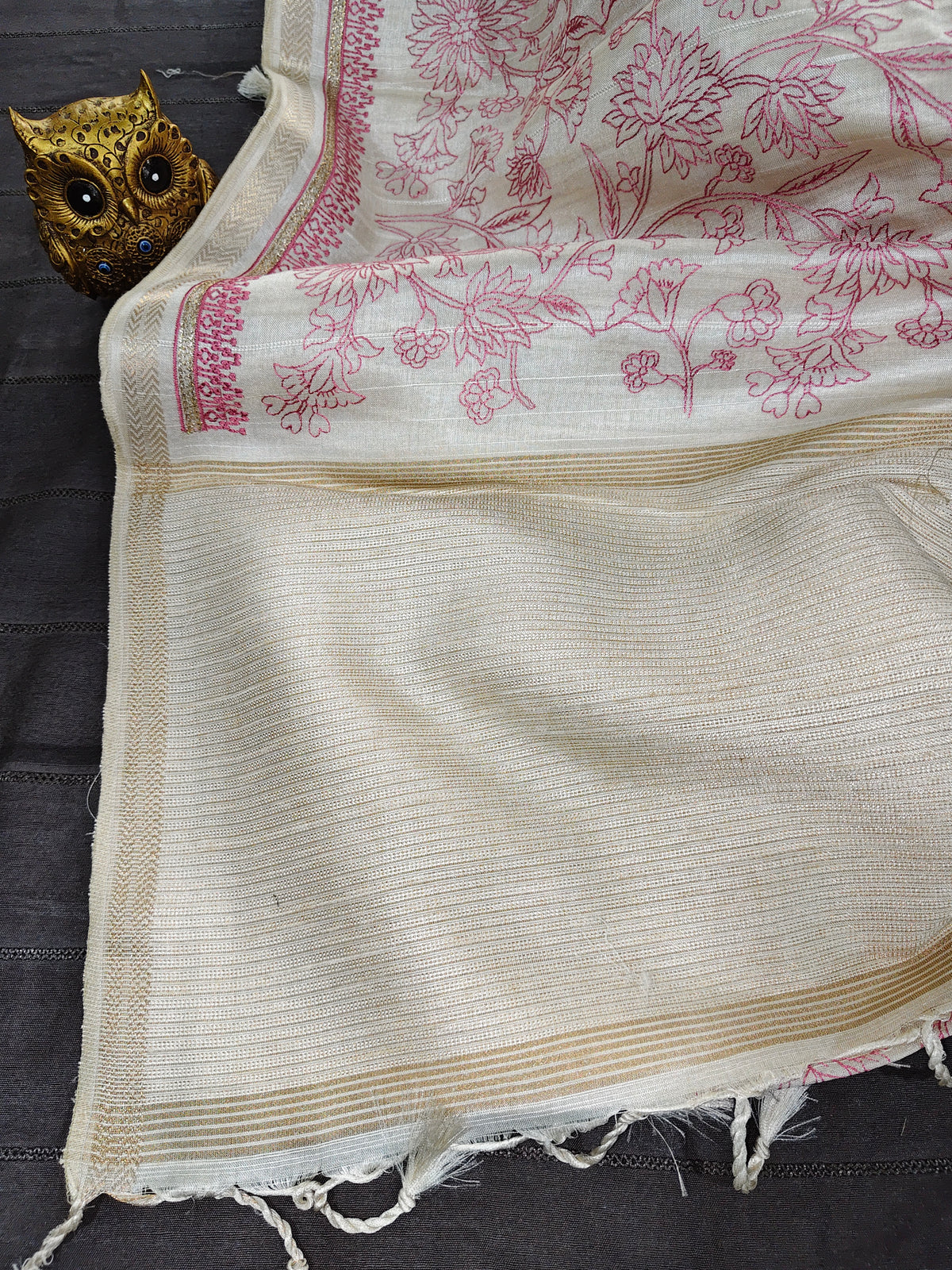 Tussar Embroidery Saree D#325