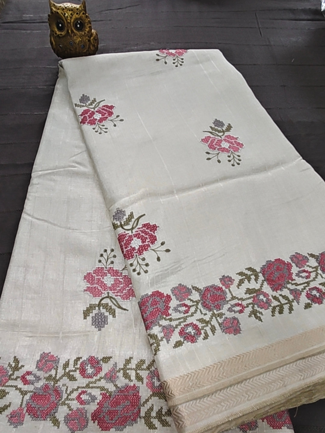 Tussar Embroidery Saree D#595