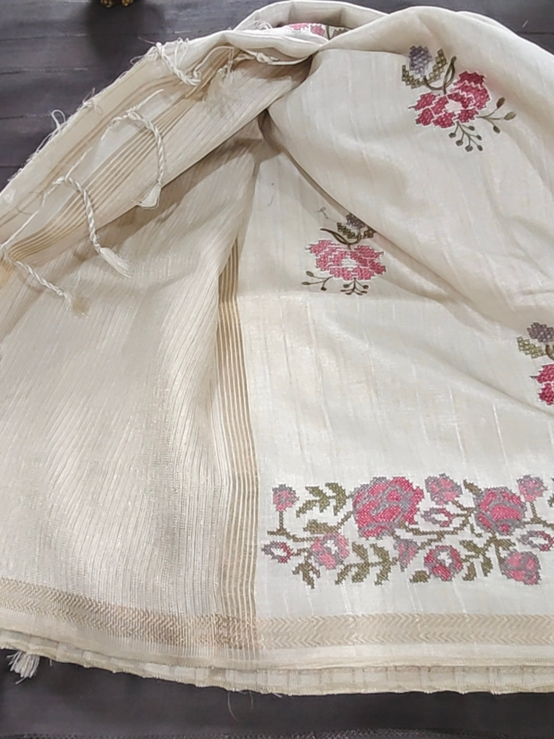 Tussar Embroidery Saree D#595