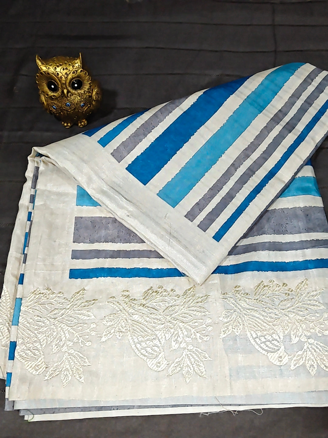 Tussar Silk Fancy Blue with Embroidery