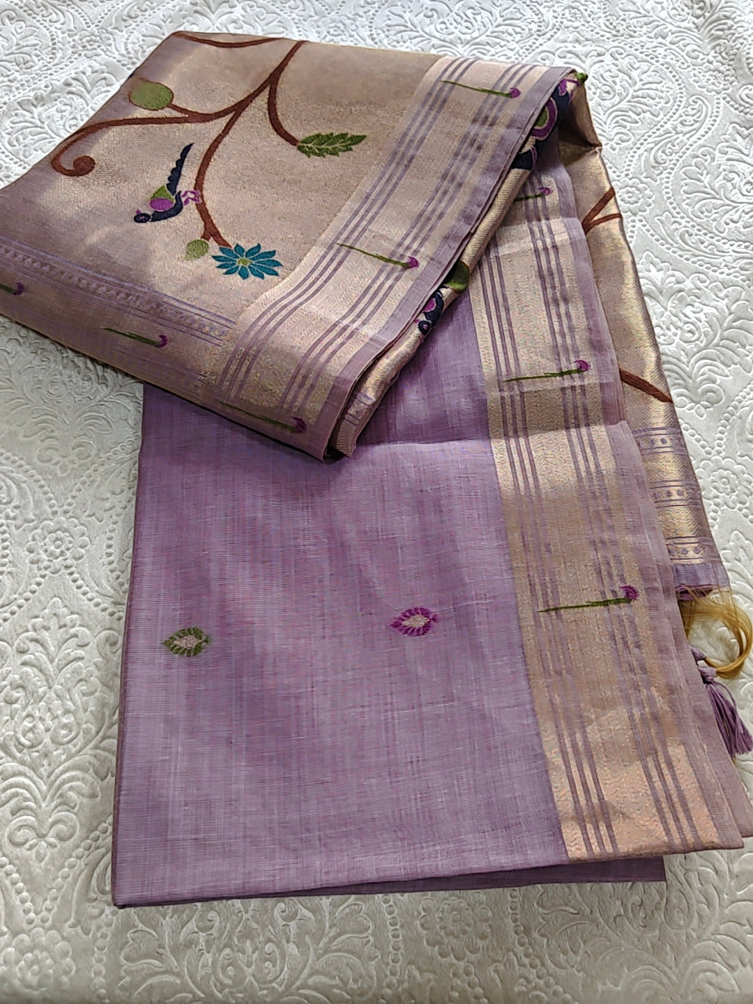Tussar Linen Cotton Lilac Jamdhani