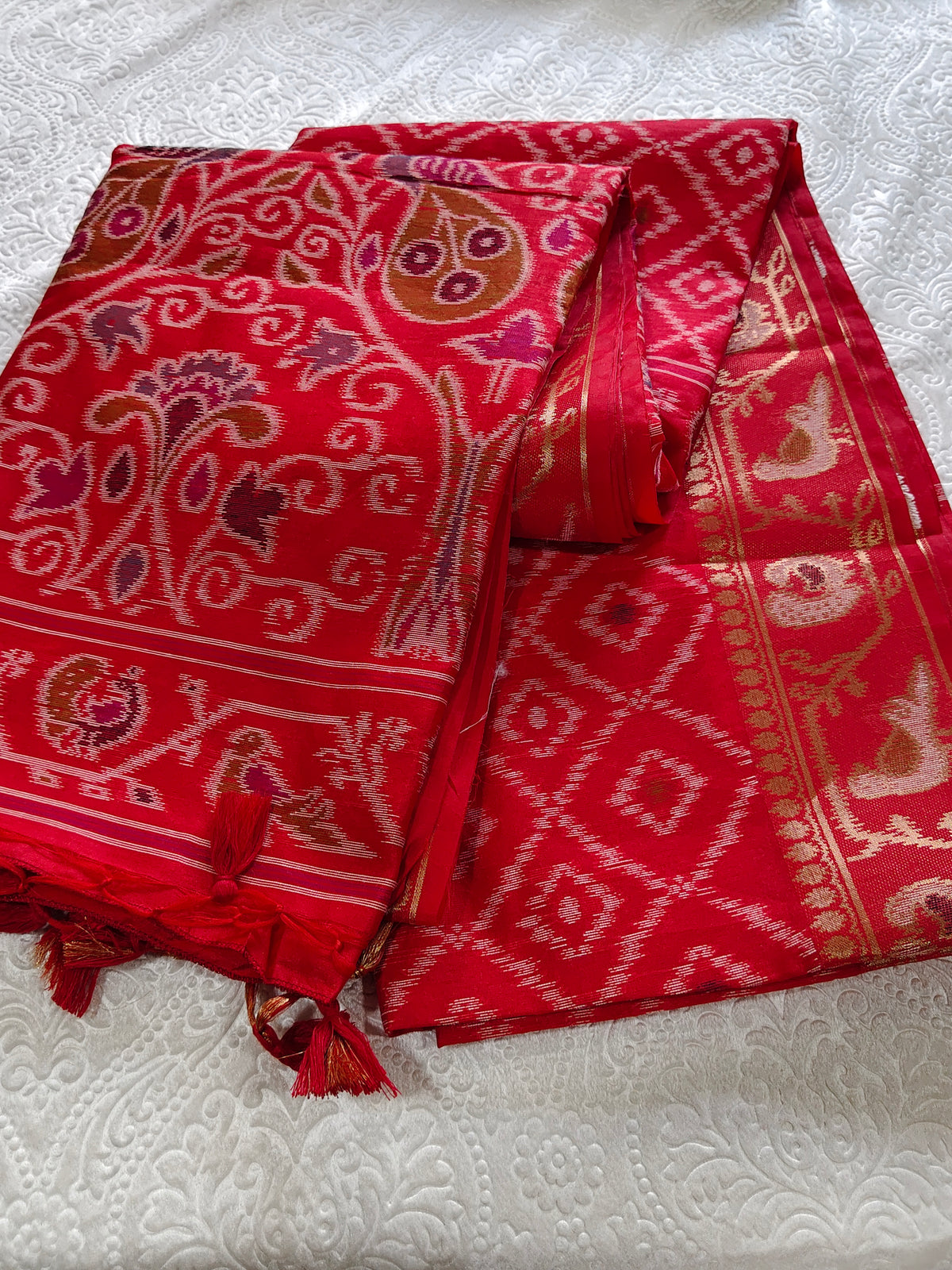 Tussar Silk Cotton Red - Ikkat style