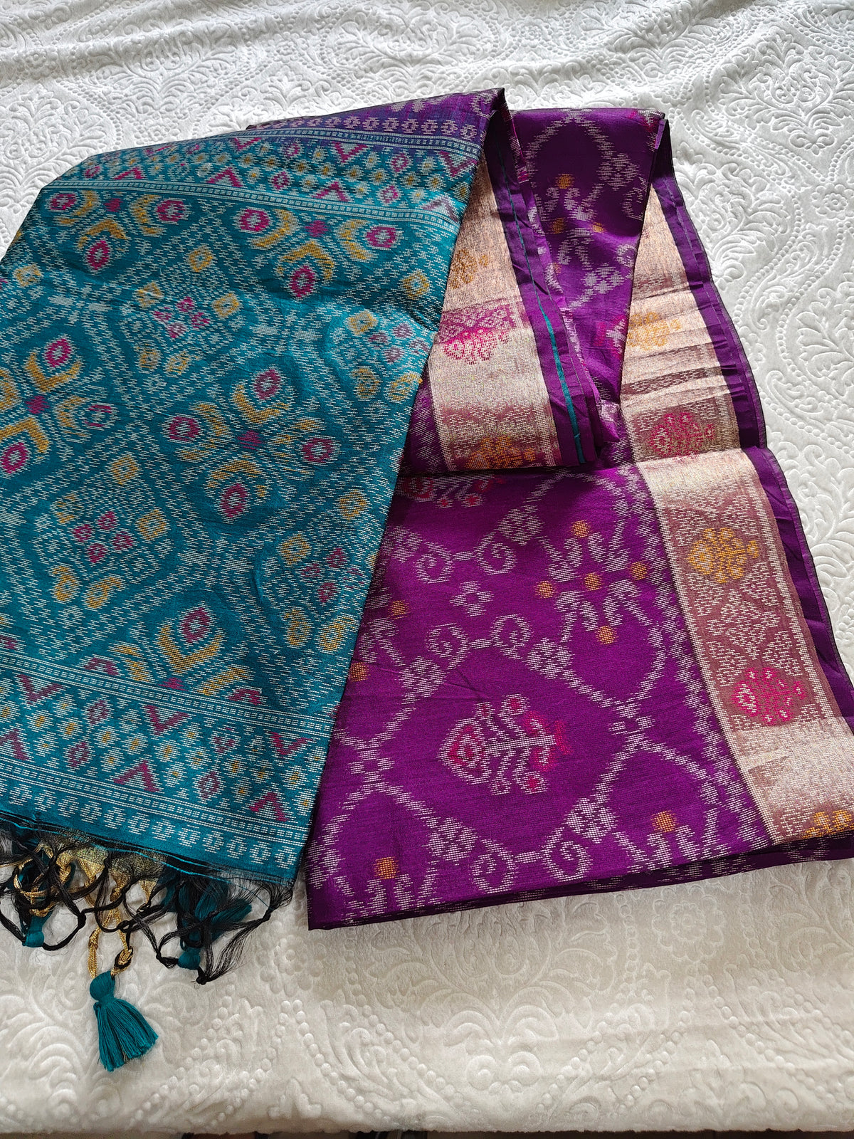 Tussar Cotton Silk Lavender with Blue - Ikkat style