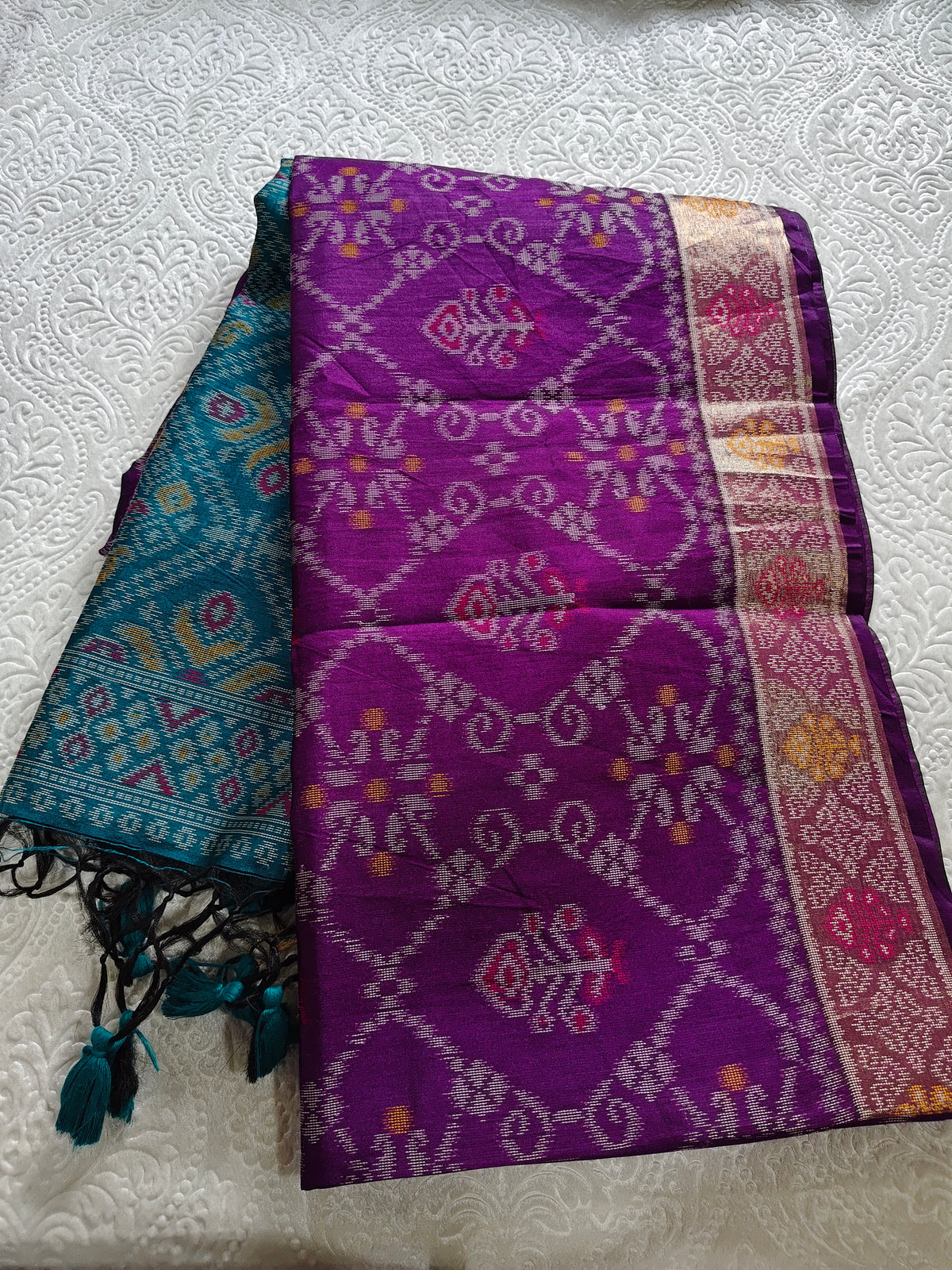 Tussar Cotton Silk Lavender with Blue - Ikkat style