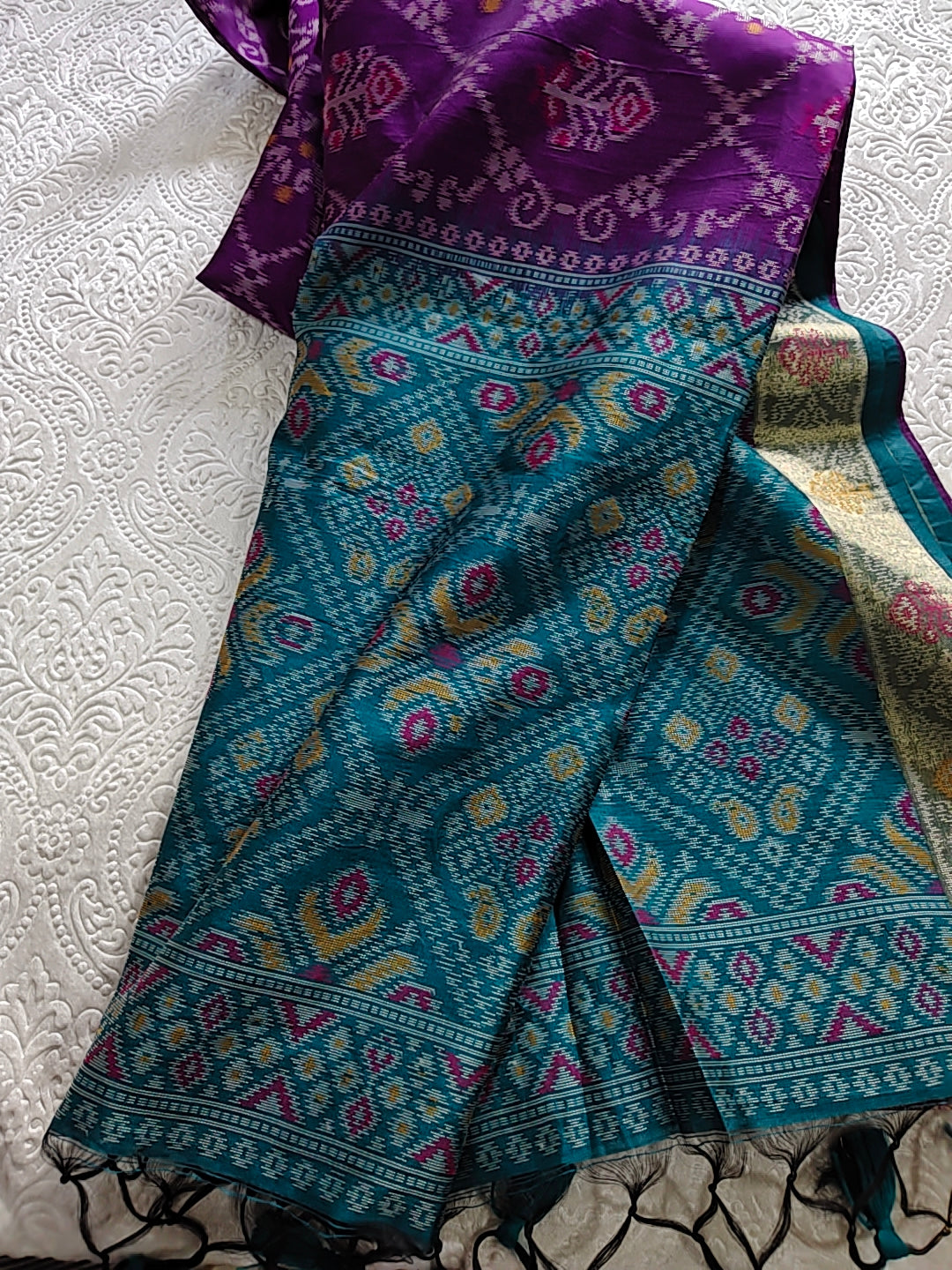 Tussar Cotton Silk Lavender with Blue - Ikkat style