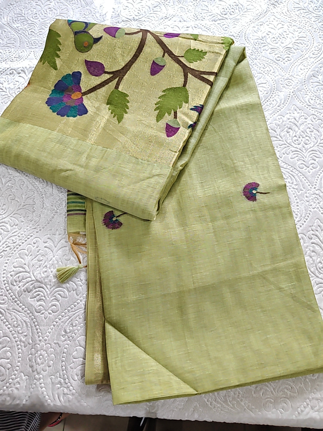 Tussar Linen Cotton Pista Green Jamdhani